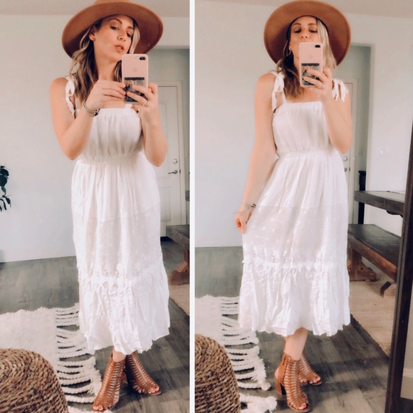 Soft White LACE MIDI Dress w/tie straps - Picture 8 of 8